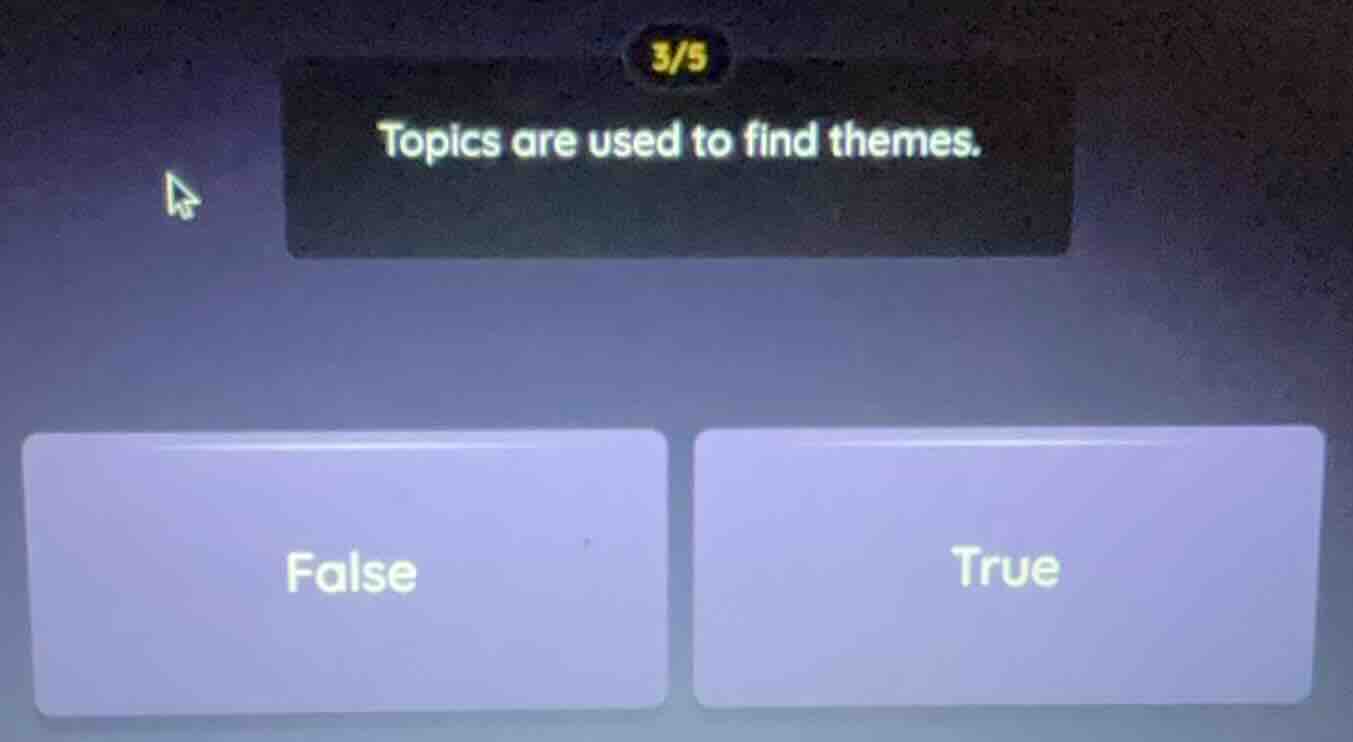 3/5 topics are used to find themes. false true