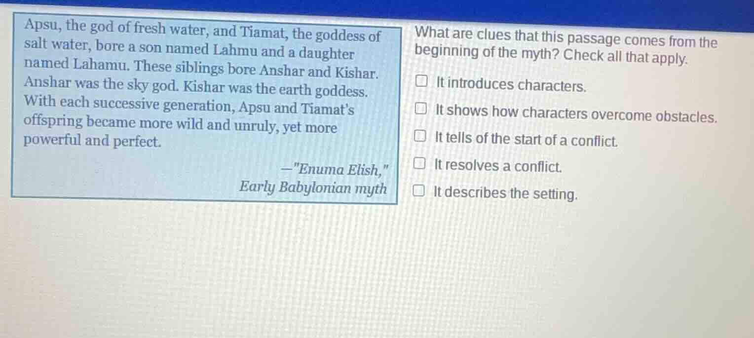 apsu, the god of fresh water, and tiamat, the goddess of salt water, bo…