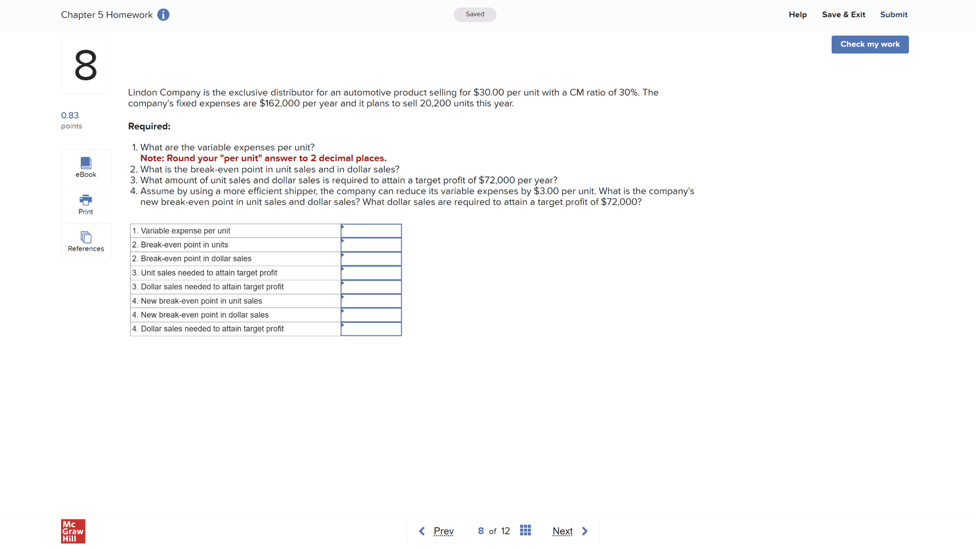 chapter 5 homework saved help save & exit submit check my work 8 0.83 p…