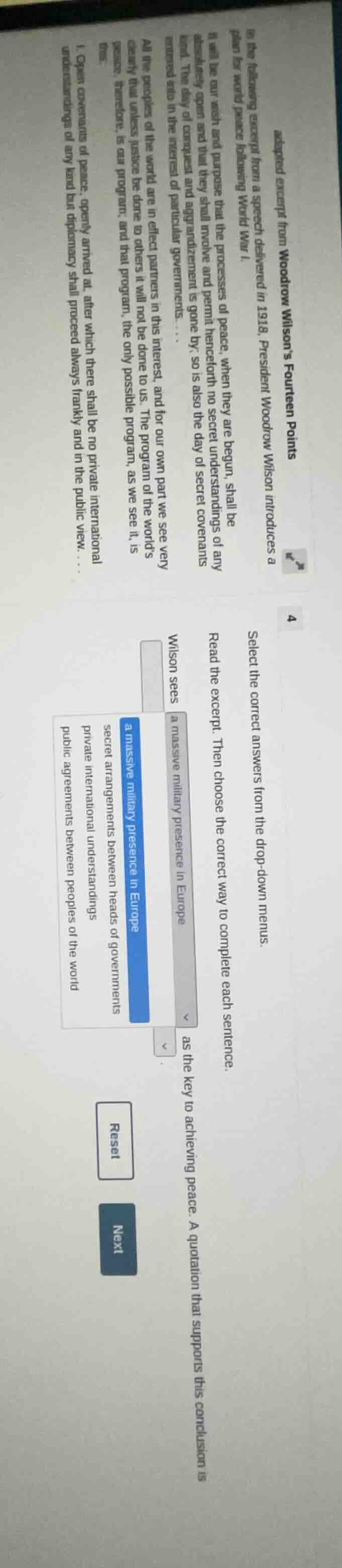 adapted excerpt from woodrow wilsons fourteen points in the following e…