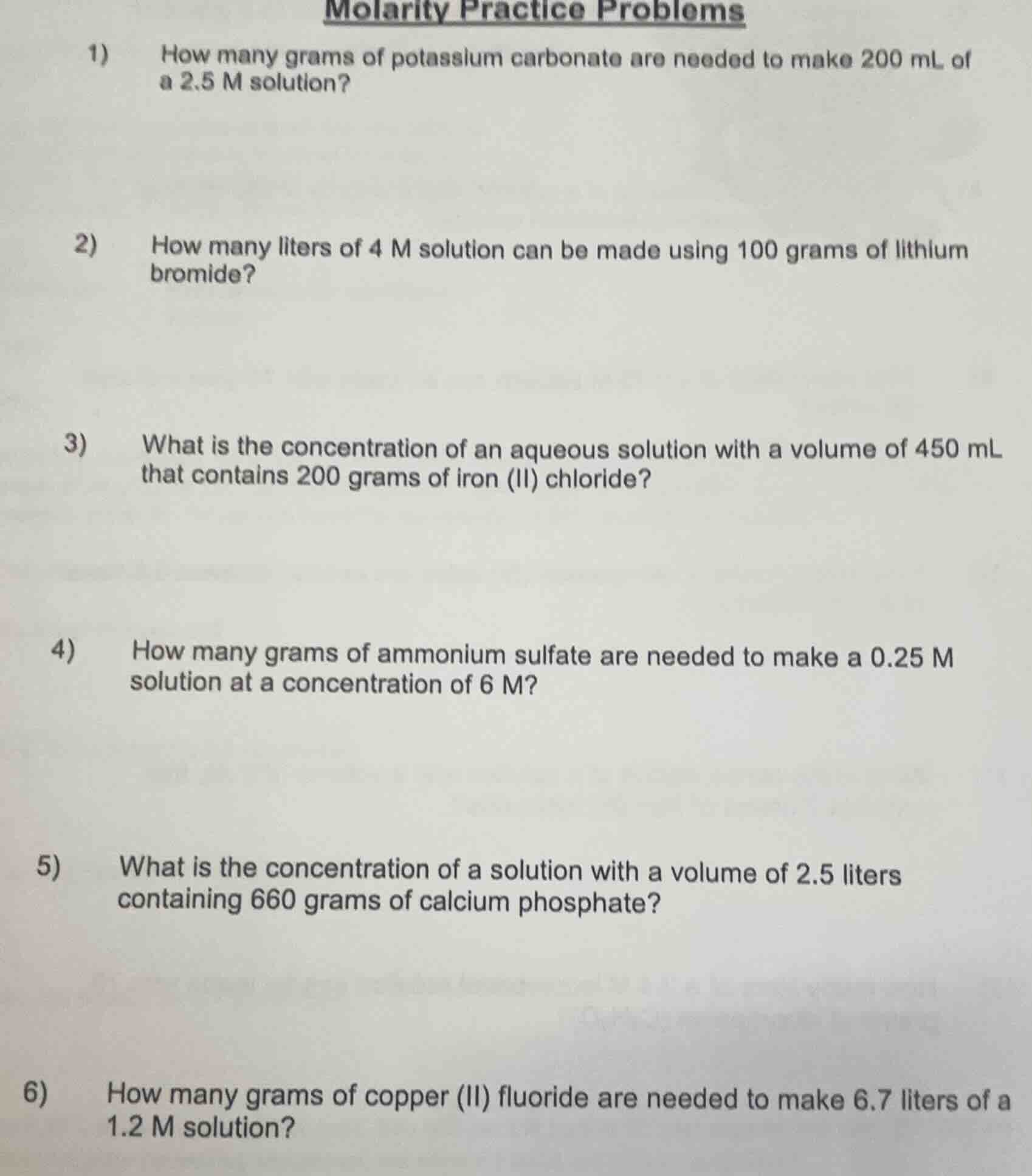 molarity practice problems 1) how many grams of potassium carbonate are…