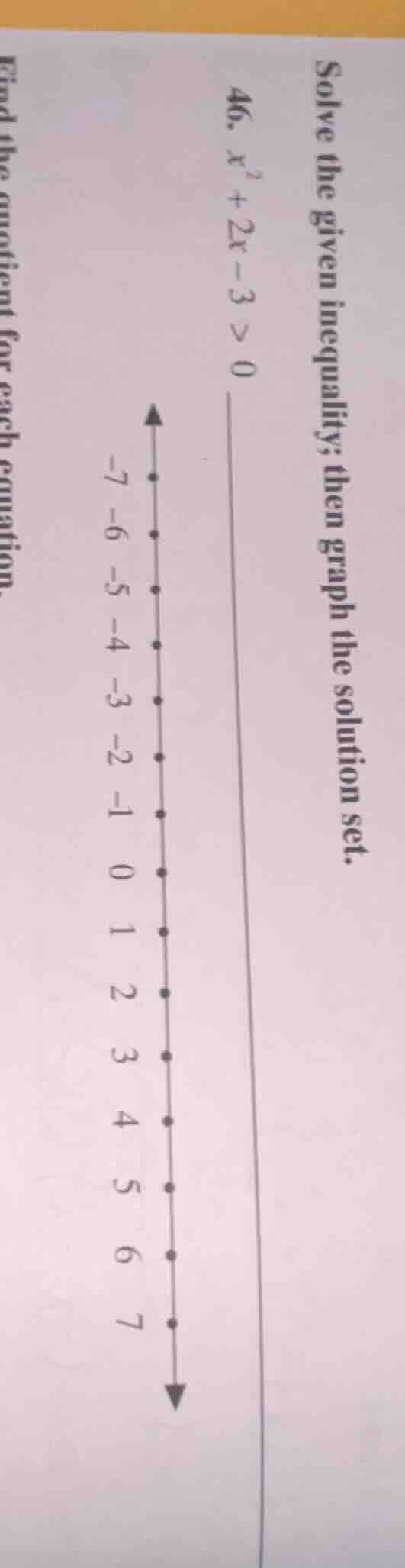 solve the given inequality; then graph the solution set. 46. $x^{2}+2x-…