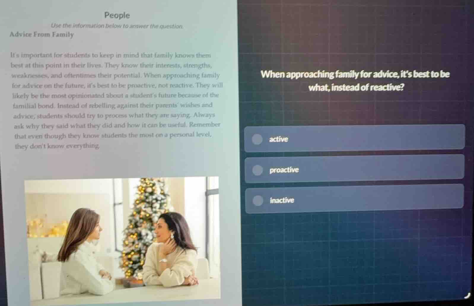 people use the information below to answer the question. advice from fa…