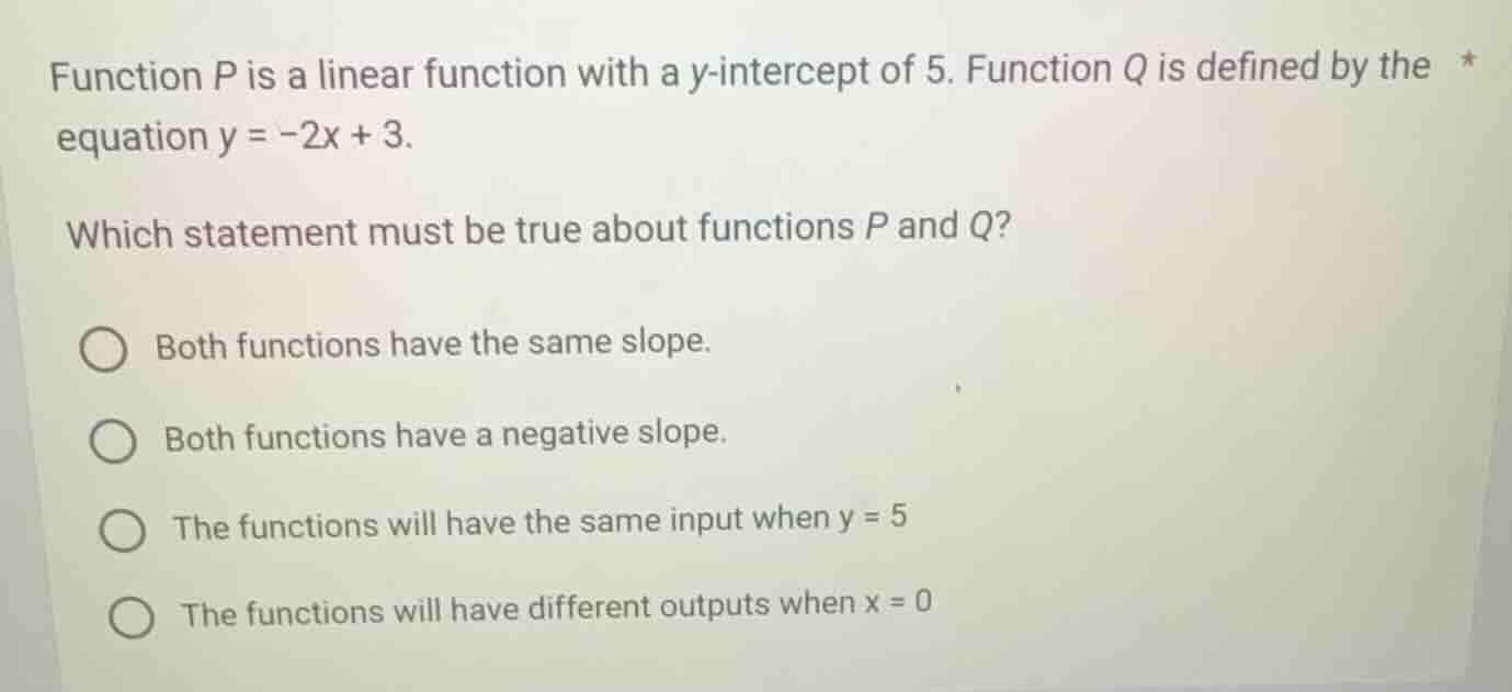 function p is a linear function with a y-intercept of 5. function q is …