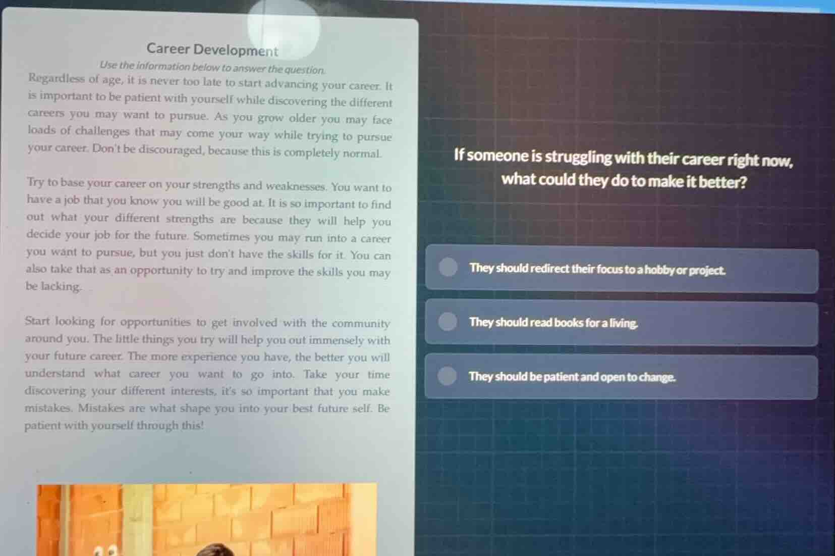 career development use the information below to answer the question. re…