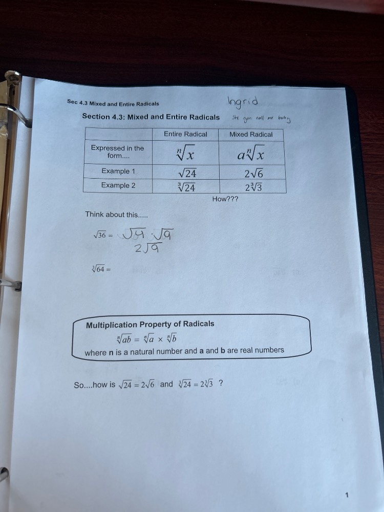 sec 4.3 mixed and entire radicals ingrid section 4.3: mixed and entire …