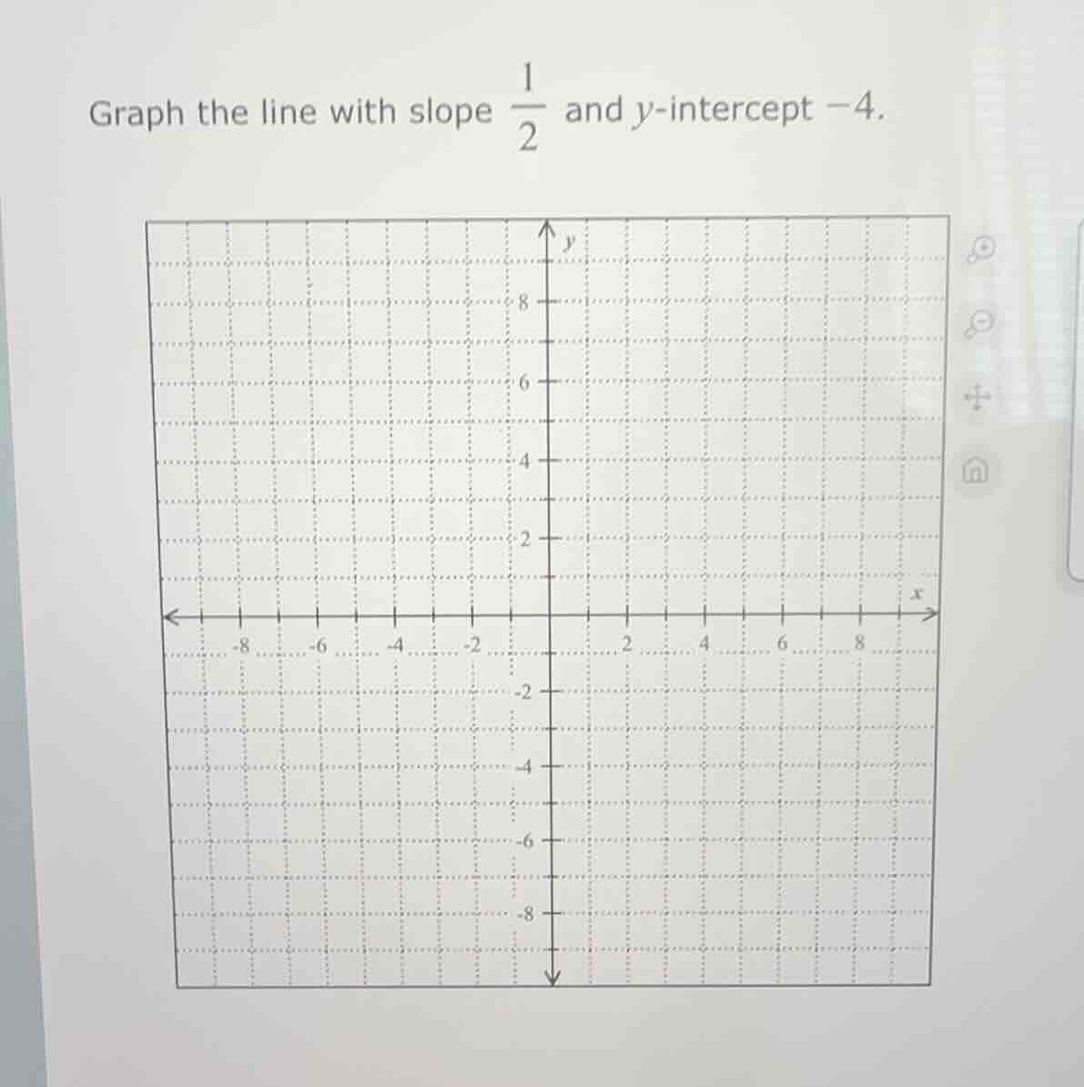 graph the line with slope $\frac{1}{2}$ and $y$-intercept $-4$.