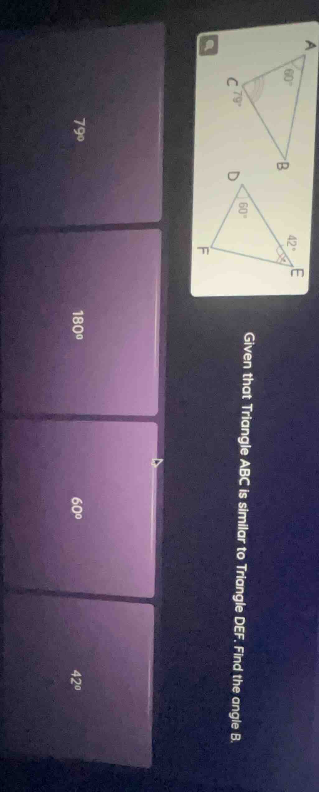 given that triangle abc is similar to triangle def. find the angle b. o…