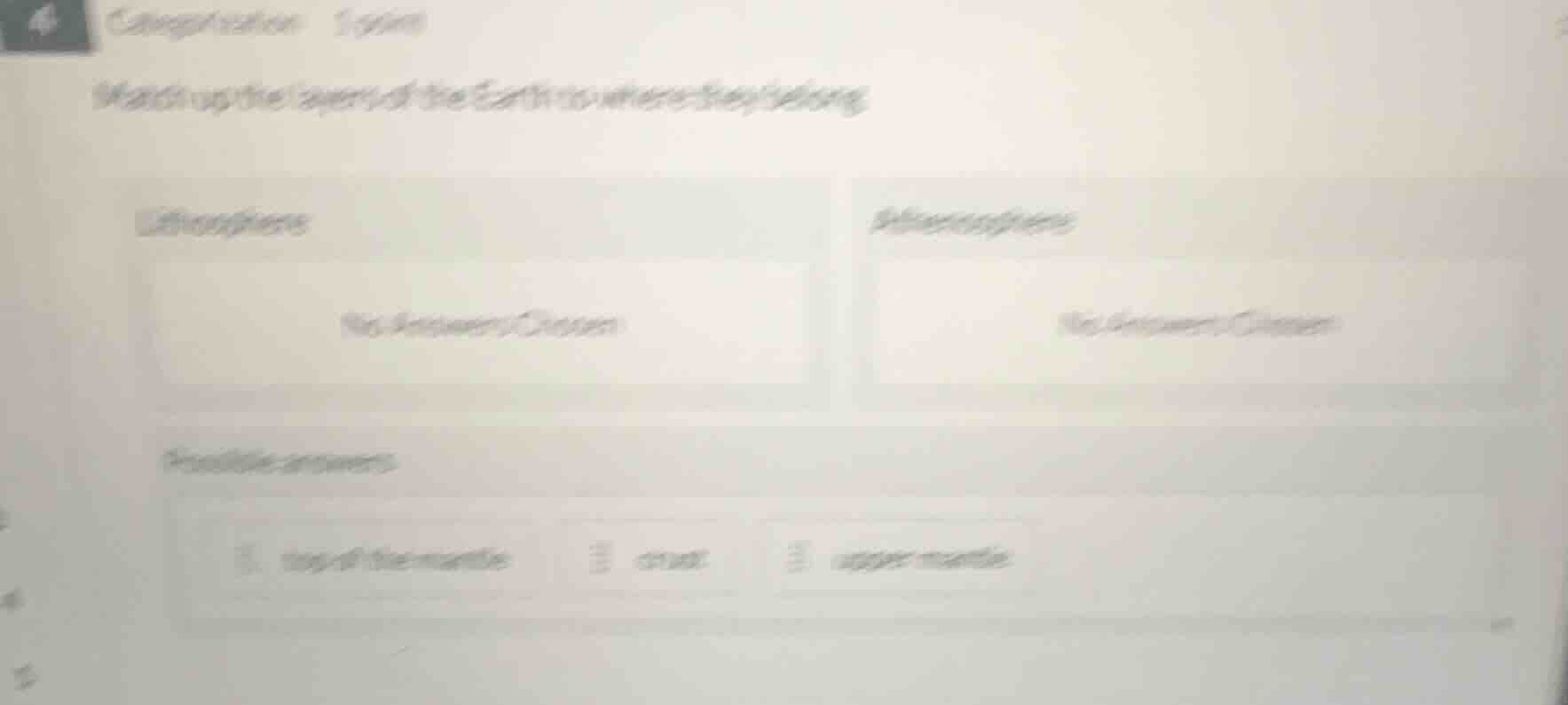 4 categorization (1 point) match up the layers of the earth to where th…