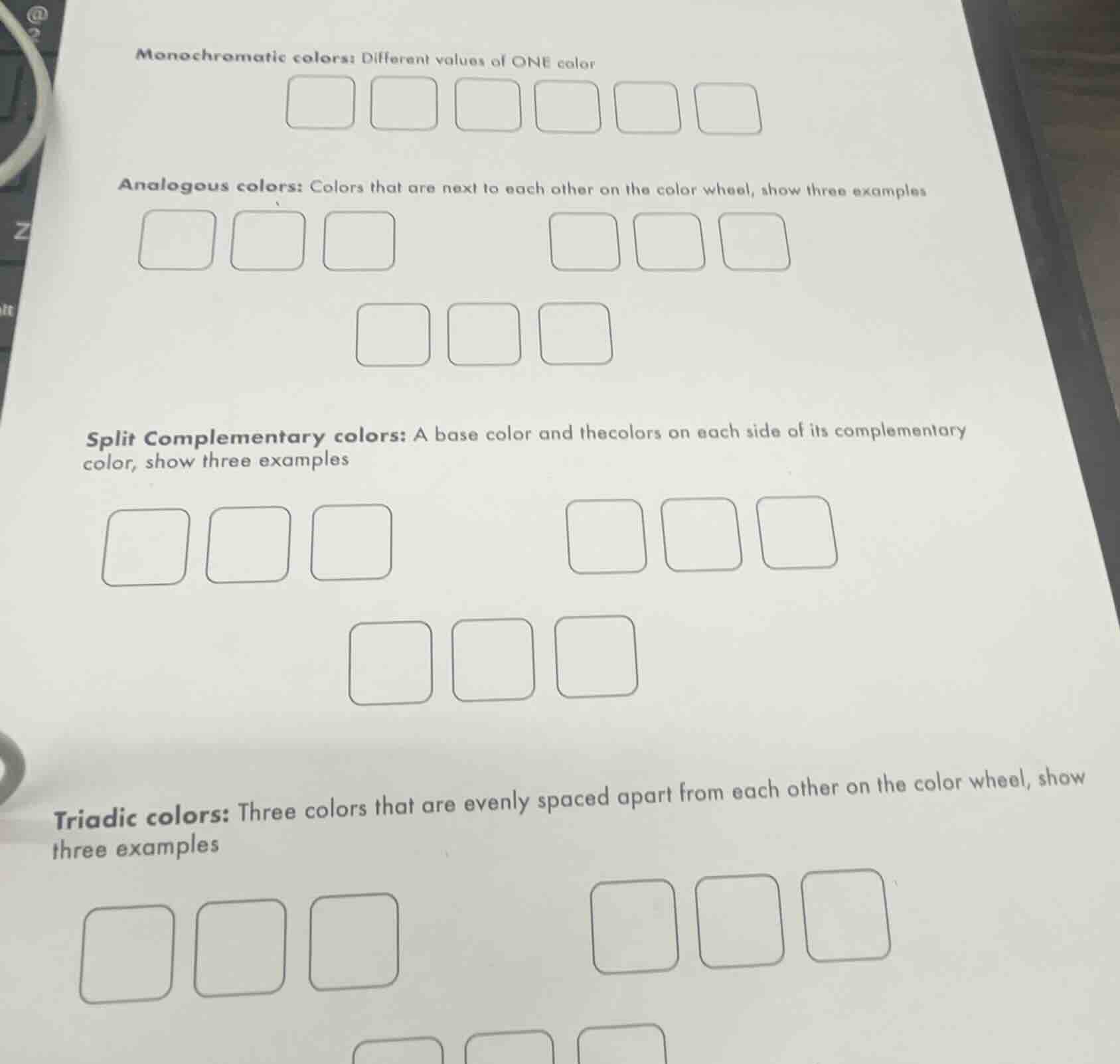 monochromatic colors: different values of one color analogous colors: c…