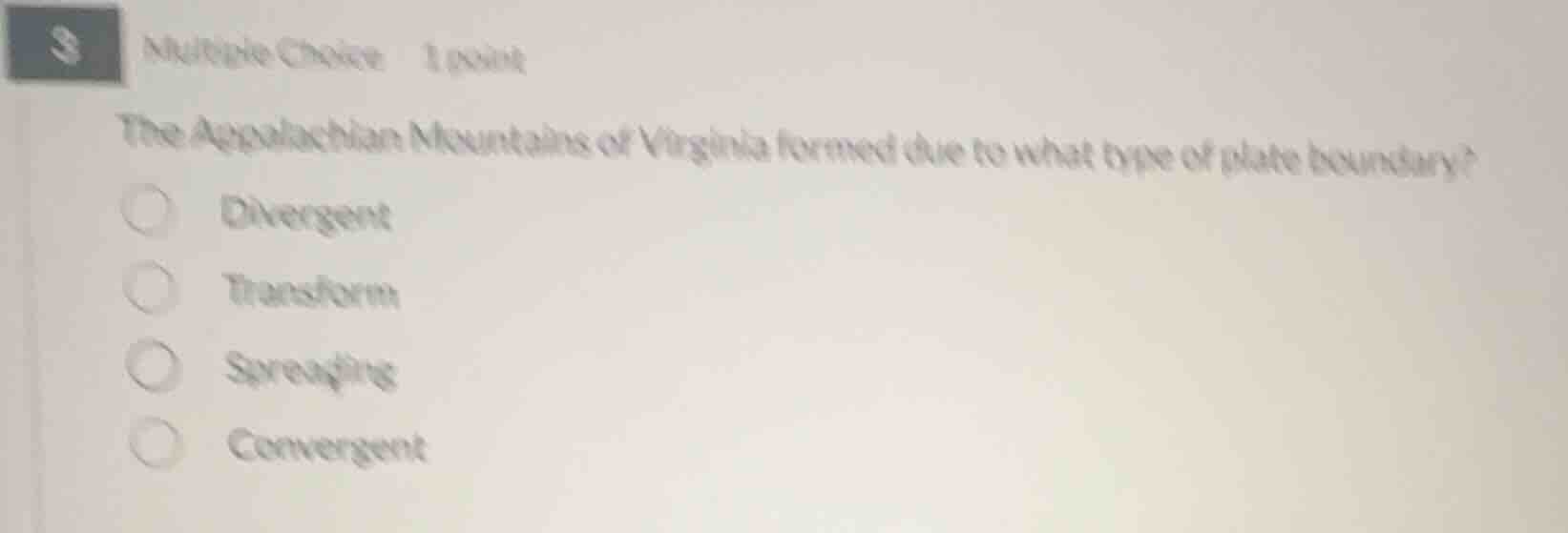 3 multiple choice 1 point the appalachian mountains of virginia formed …