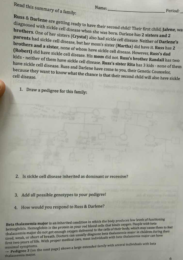 name: _______________ period: _read this summary of a family:russ & dar…