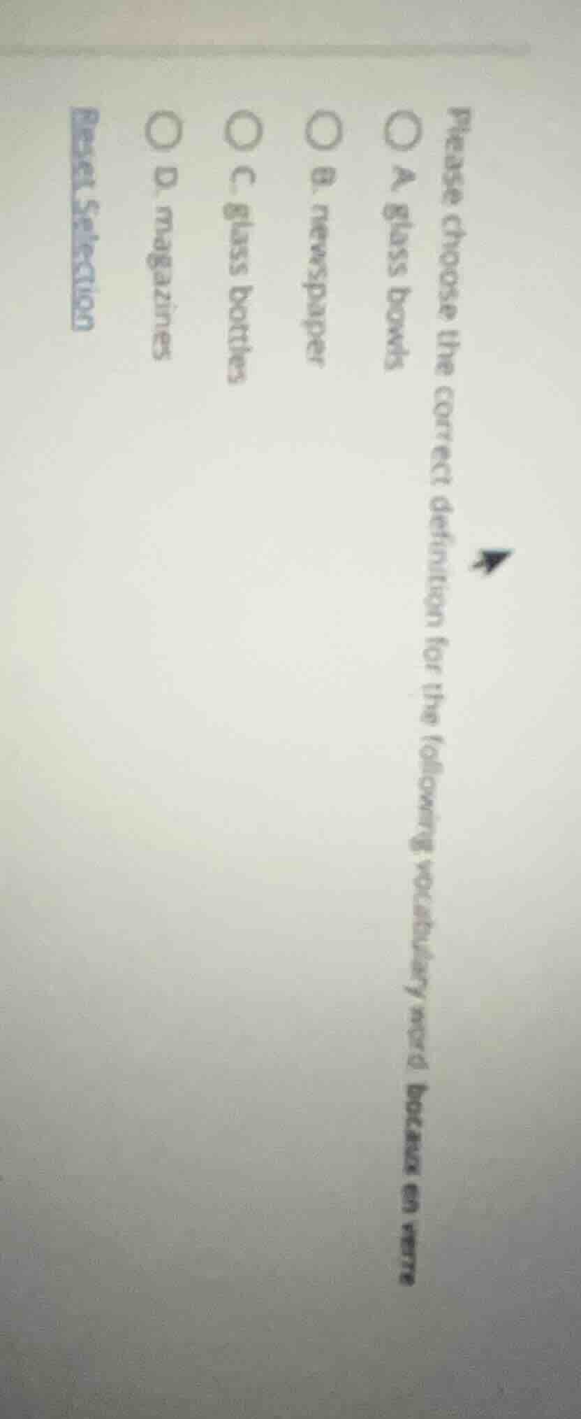 please choose the correct definition for the following vocabulary word.…