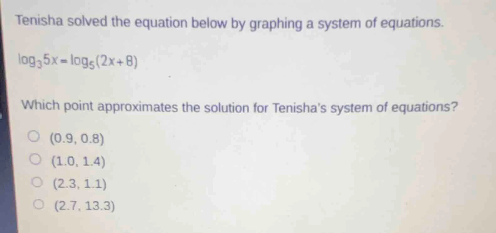 tenisha solved the equation below by graphing a system of equations. $l…