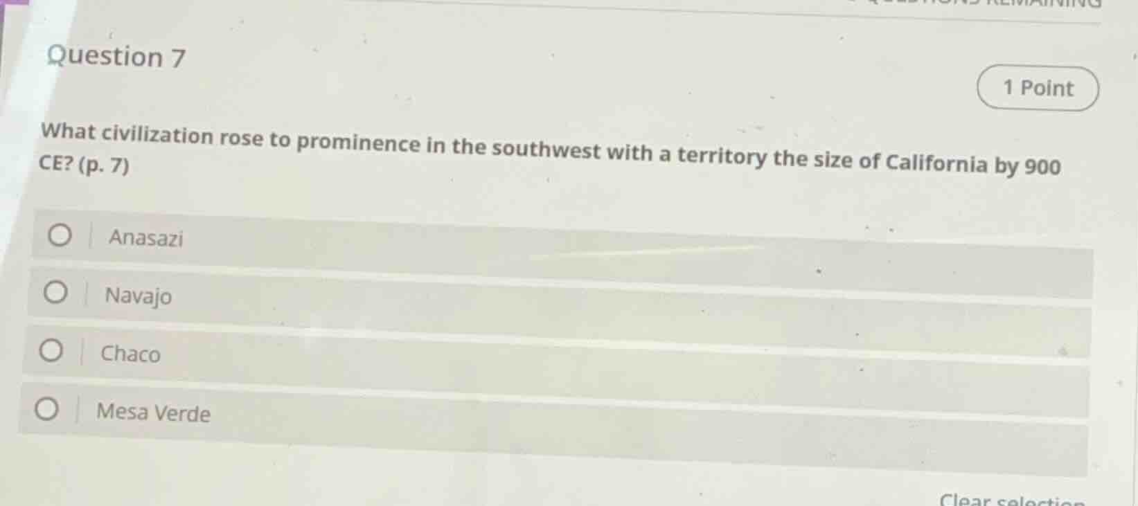 question 7 1 point what civilization rose to prominence in the southwes…