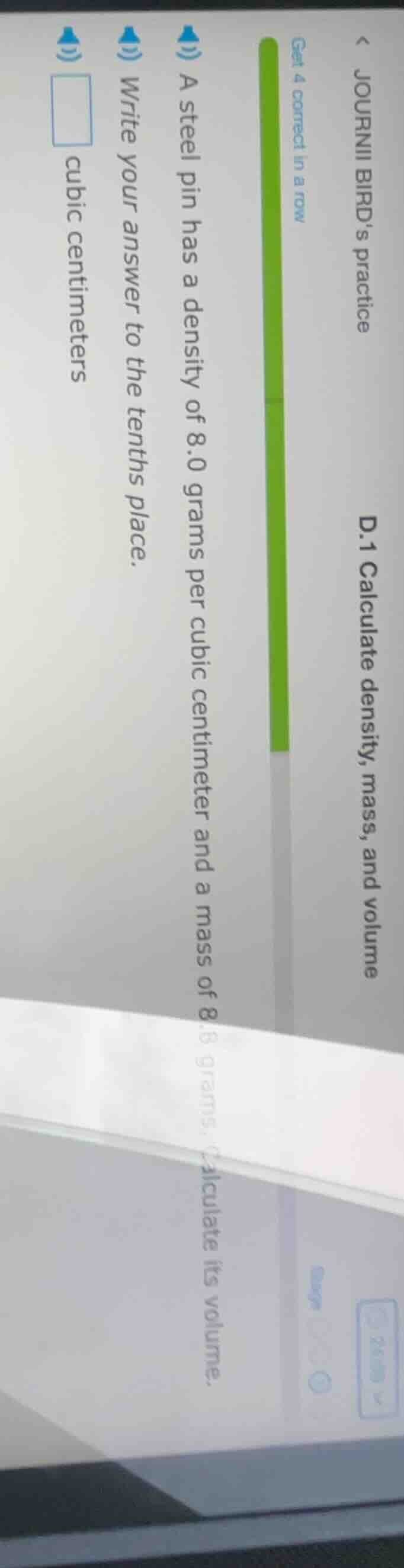 journii birds practice d.1 calculate density, mass, and volume get 4 co…