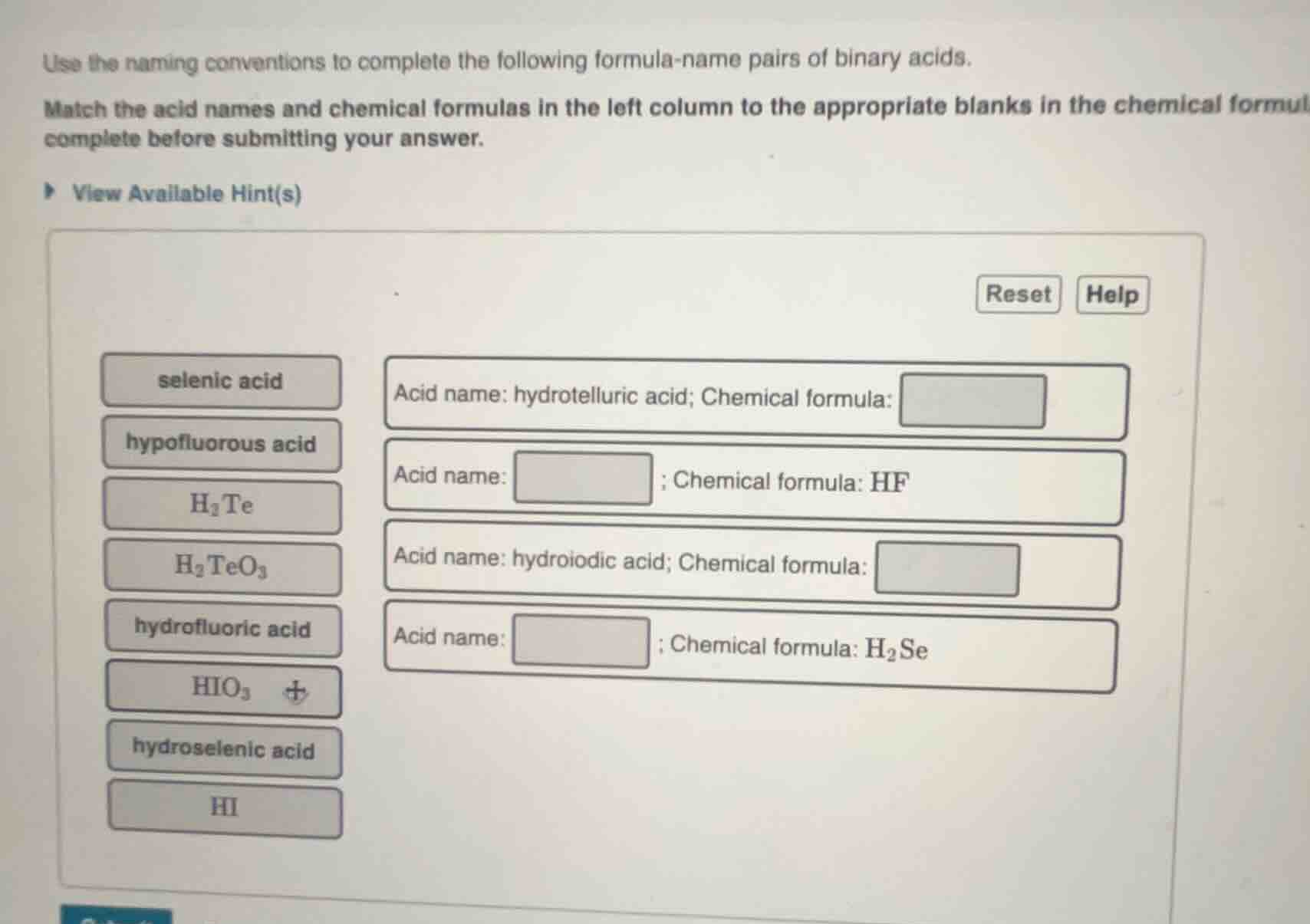 use the naming conventions to complete the following formula-name pairs…