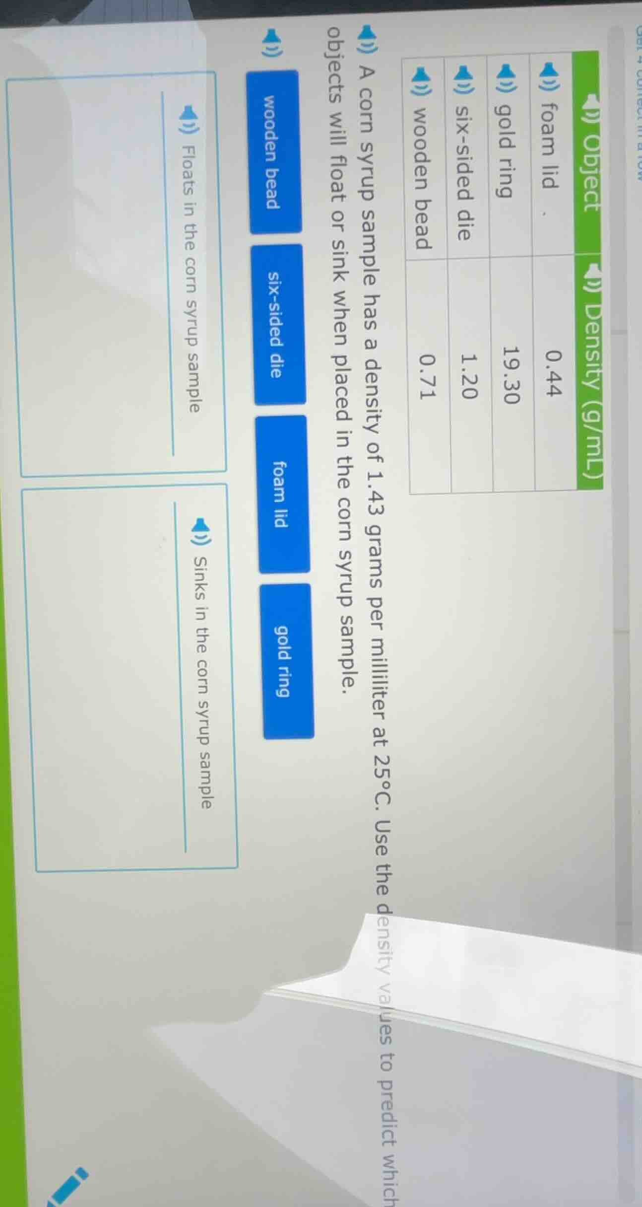 a corn syrup sample has a density of 1.43 grams per milliliter at 25°c.…