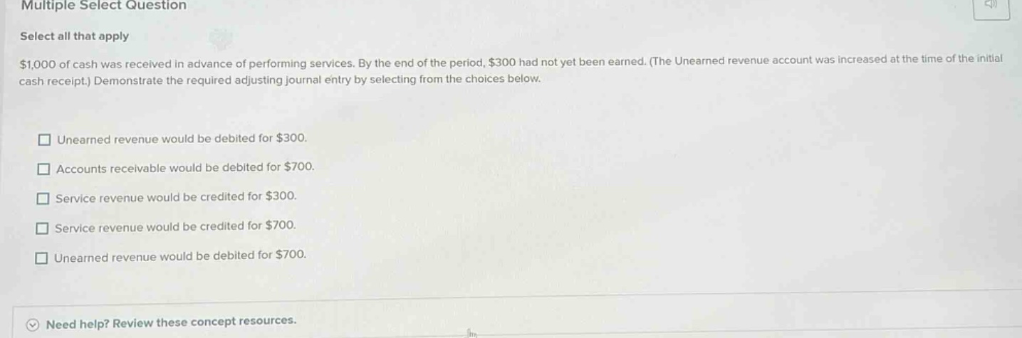 multiple select question select all that apply $1,000 of cash was recei…