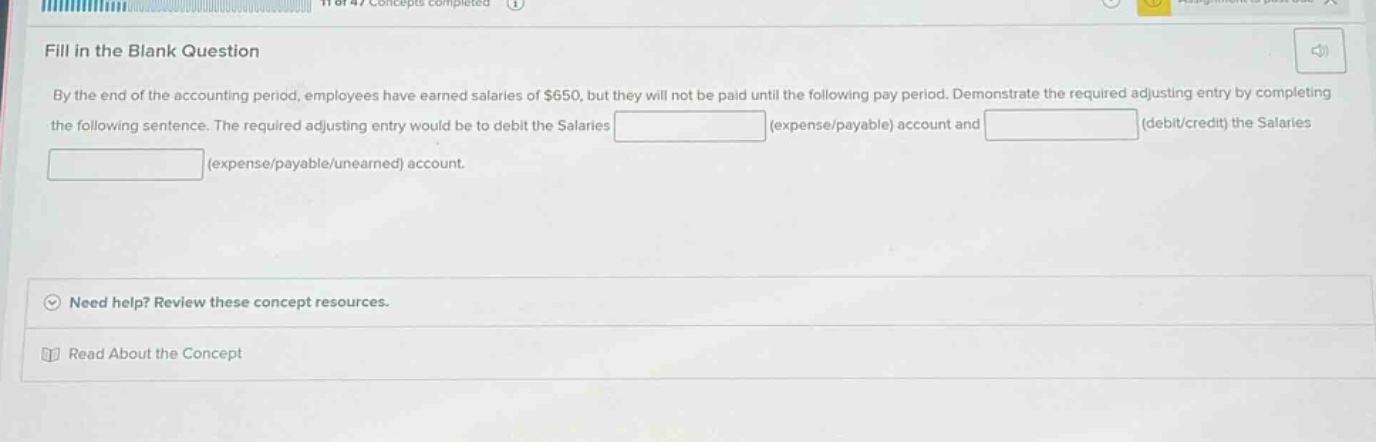 fill in the blank question by the end of the accounting period, employe…