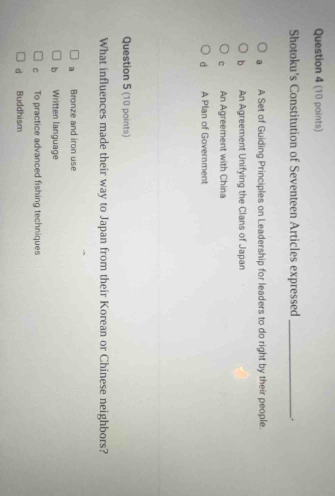 question 4 (10 points)shotokus constitution of seventeen articles expre…