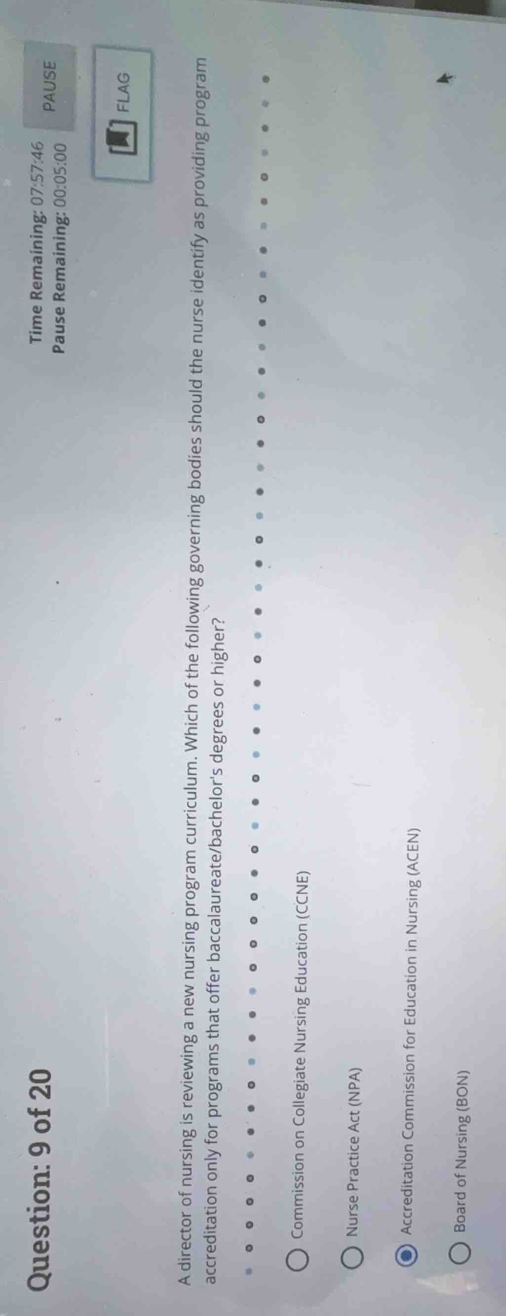 question: 9 of 20 time remaining: 07:57:46 pause pause remaining: 00:05…