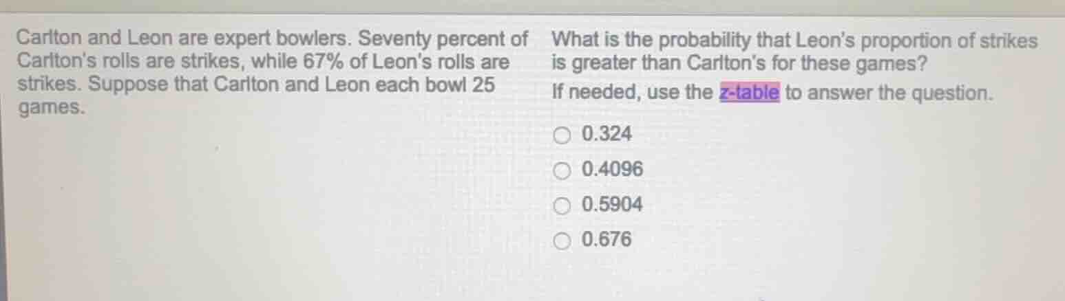 carlton and leon are expert bowlers. seventy percent of carltons rolls …