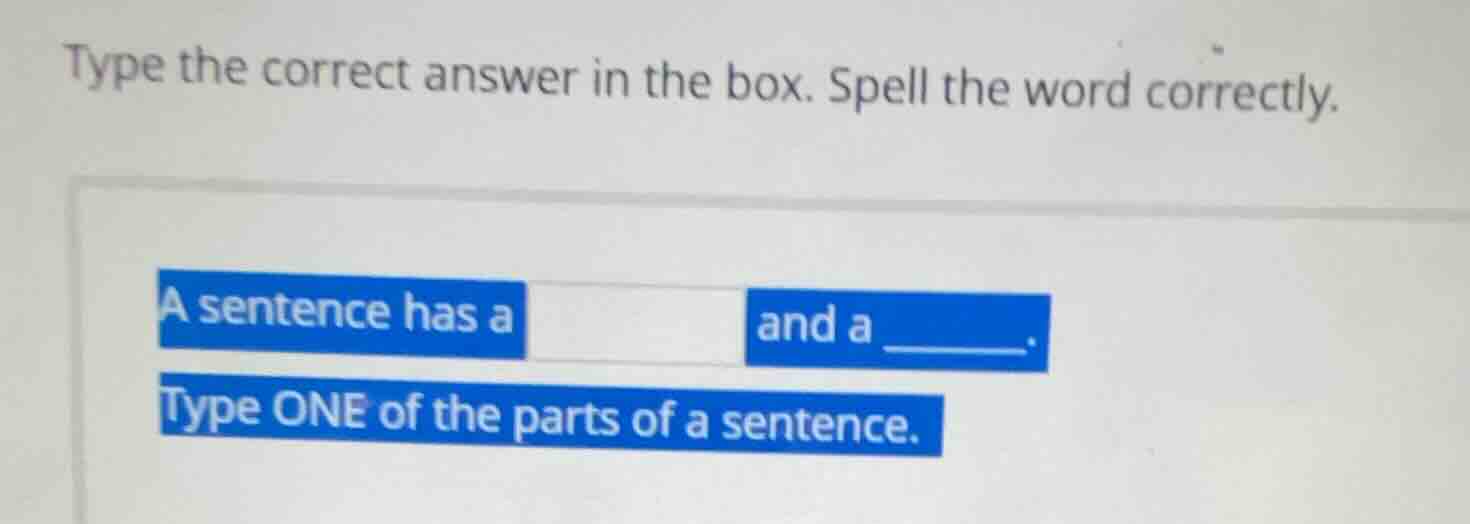 type the correct answer in the box. spell the word correctly. a sentenc…