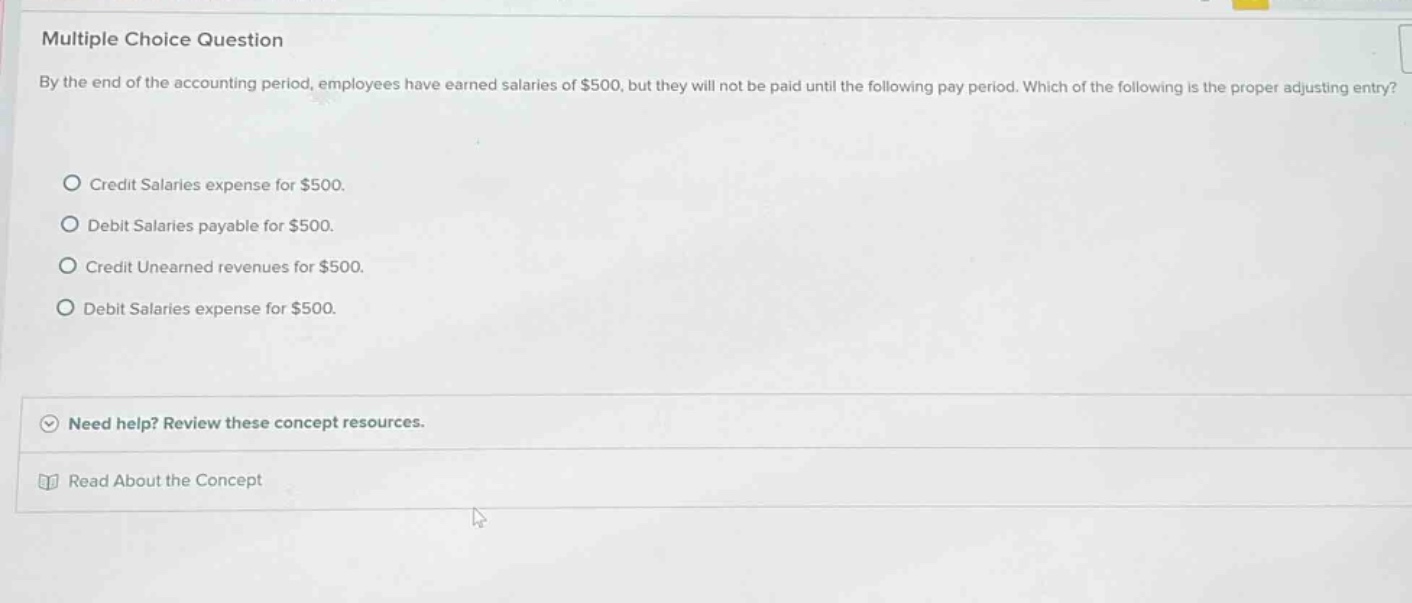 multiple choice question by the end of the accounting period, employees…
