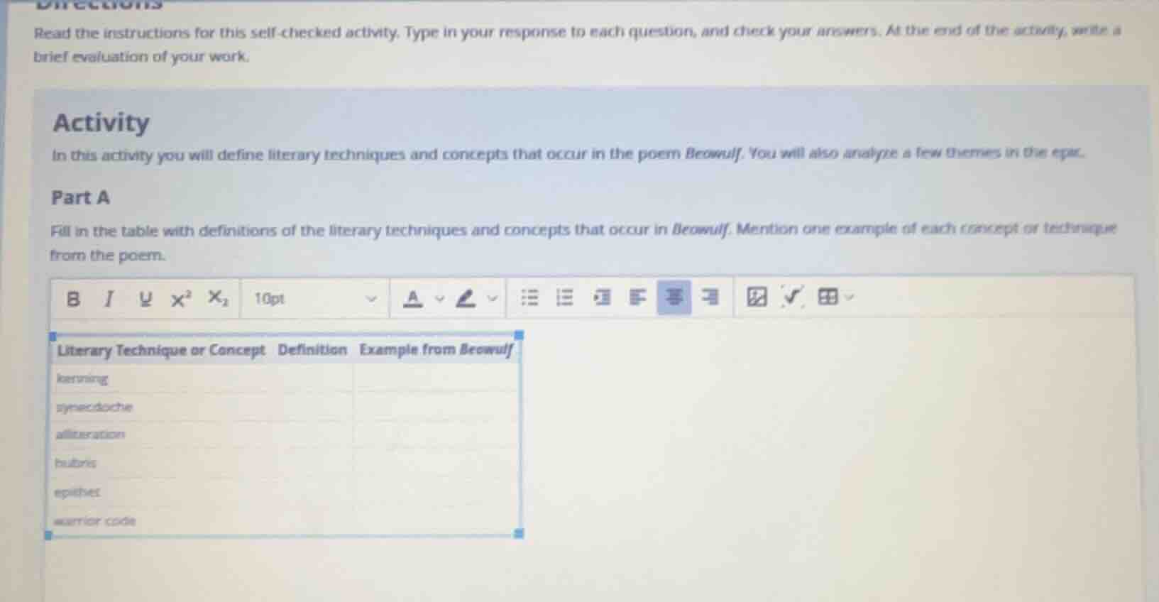 directions read the instructions for this self-checked activity. type i…