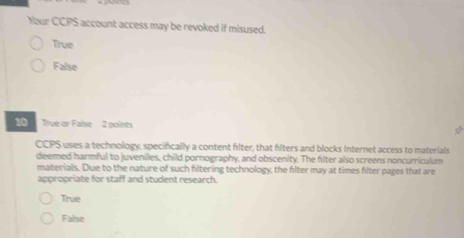 your ccps account access may be revoked if misused. true false 10 true …
