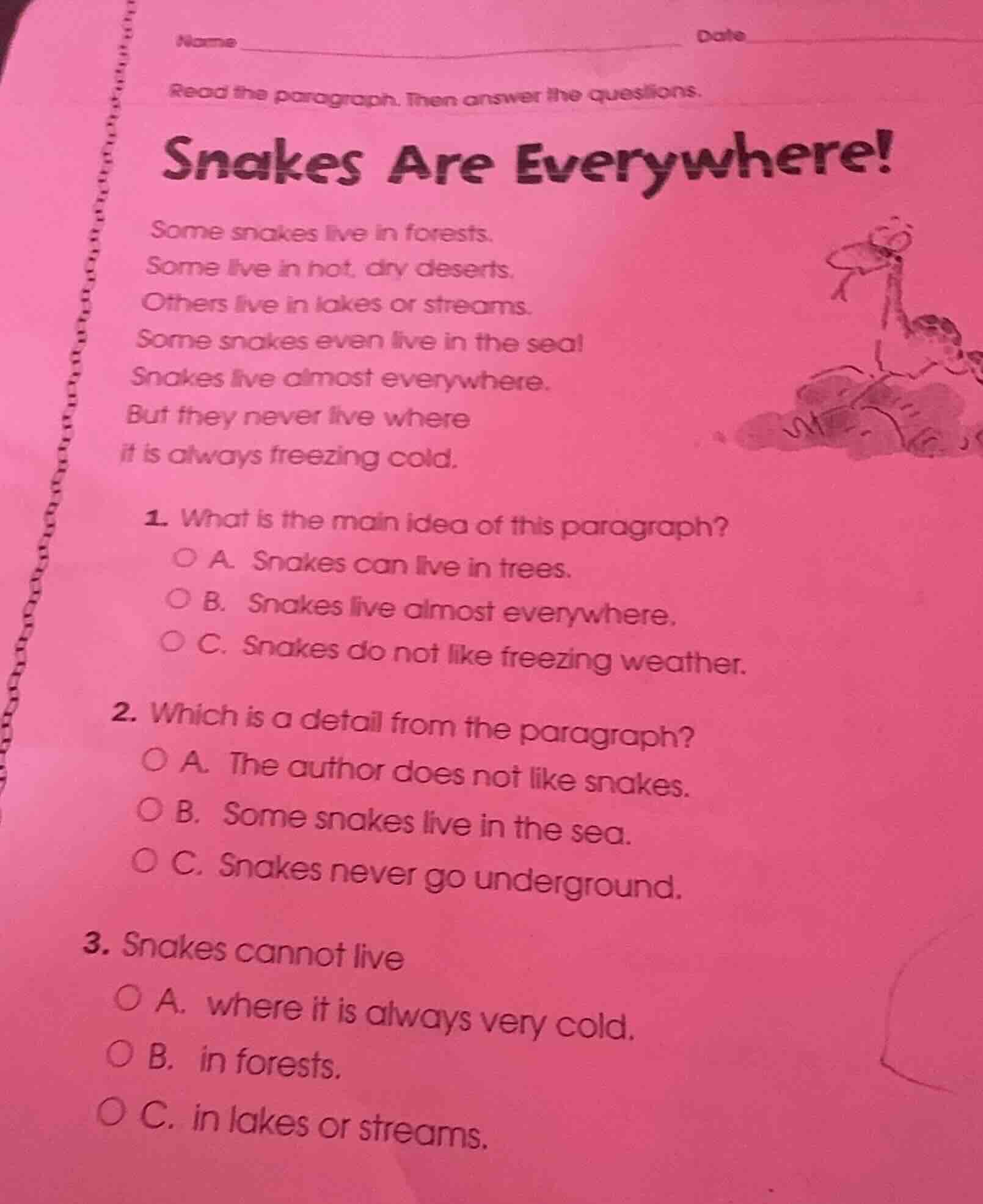 name ____________ date ____________read the paragraph. then answer the …