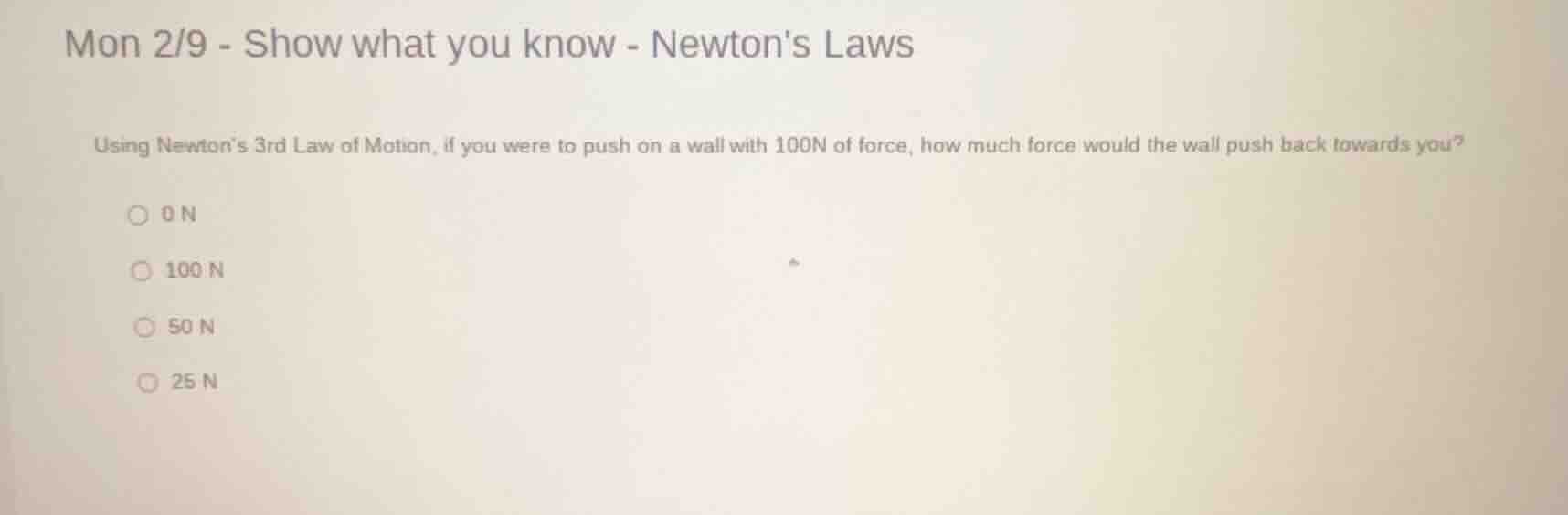 mon 2/9 - show what you know - newtons laws using newtons 3rd law of mo…