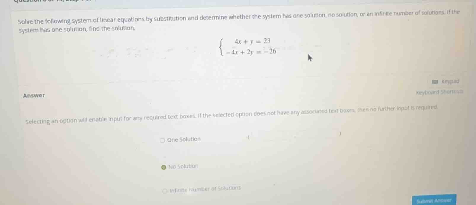 solve the following system of linear equations by substitution and dete…