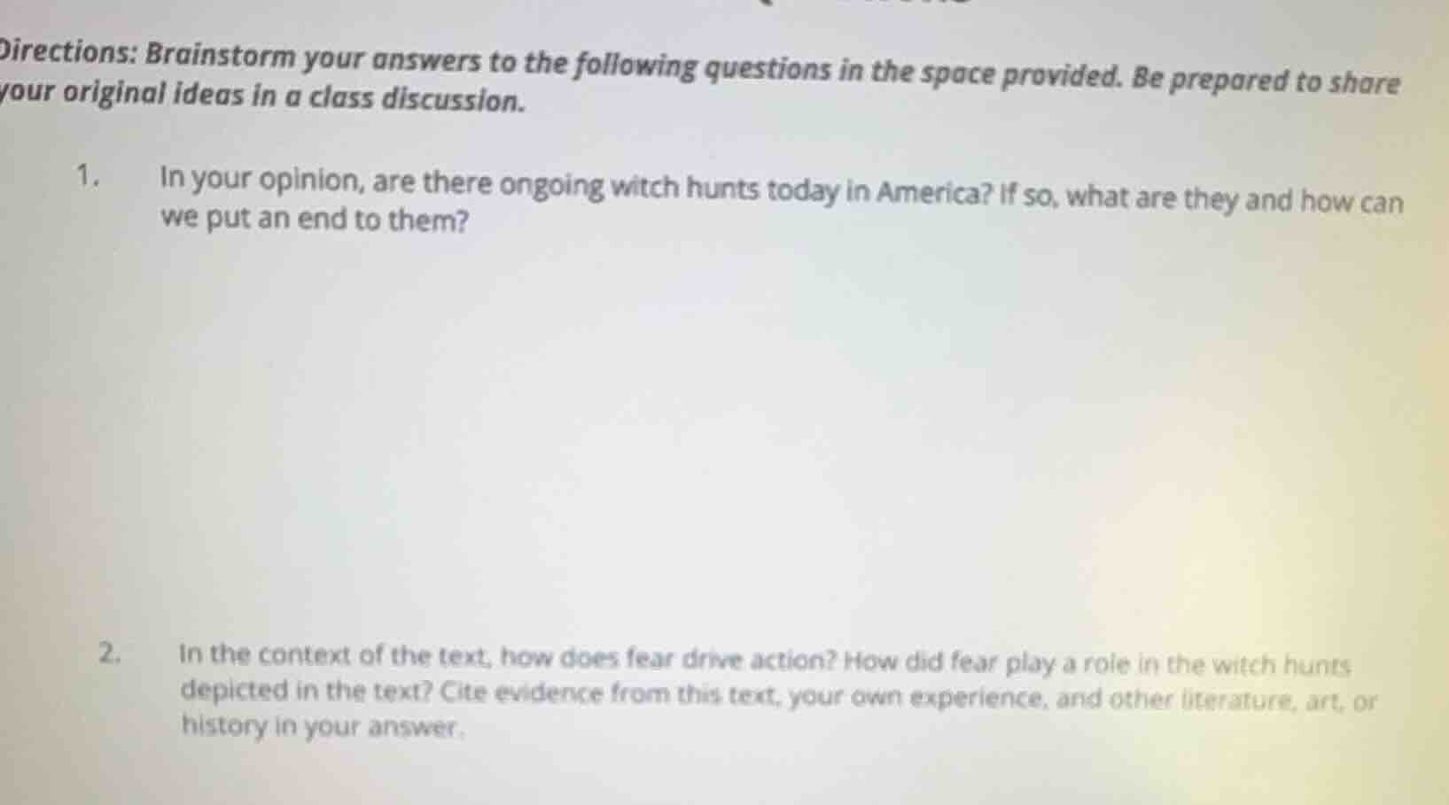 directions: brainstorm your answers to the following questions in the s…