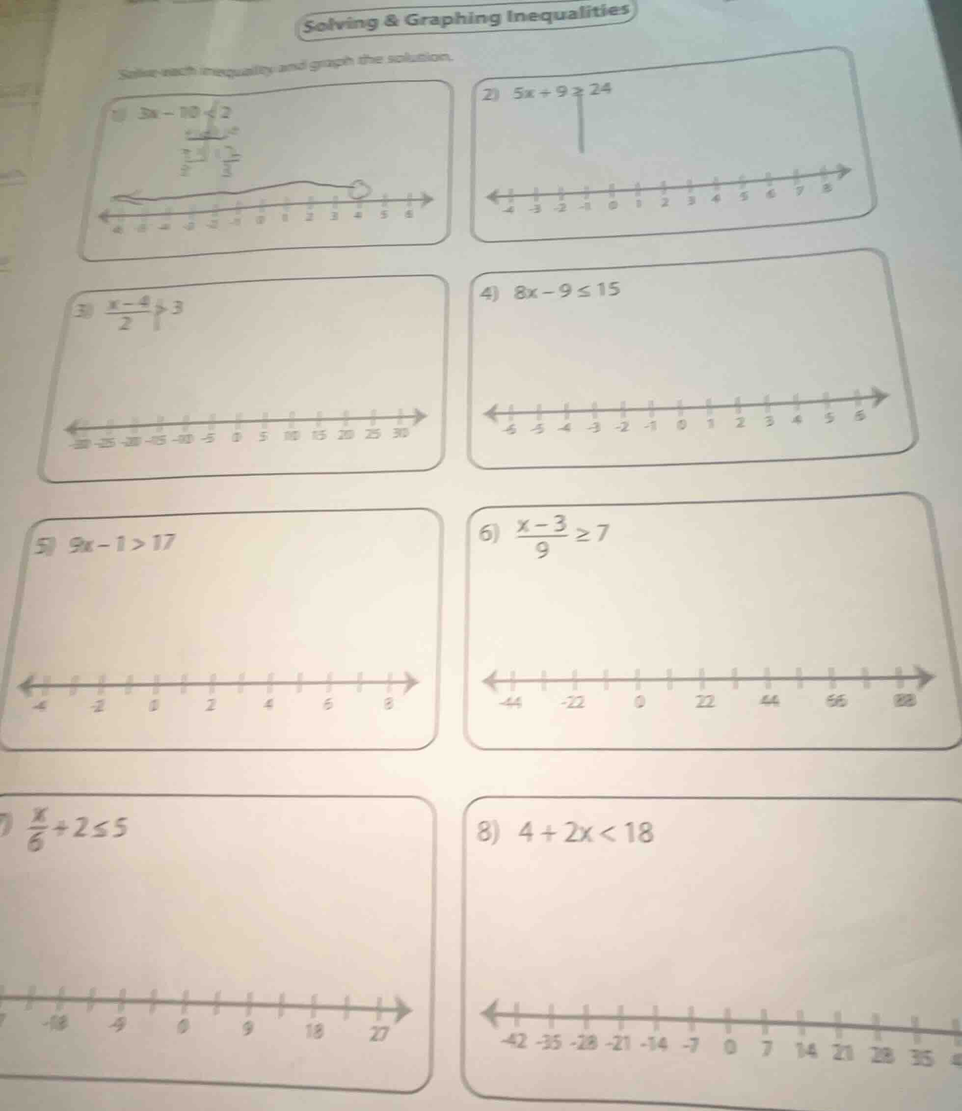 solving & graphing inequalities solve each inequality and graph the sol…
