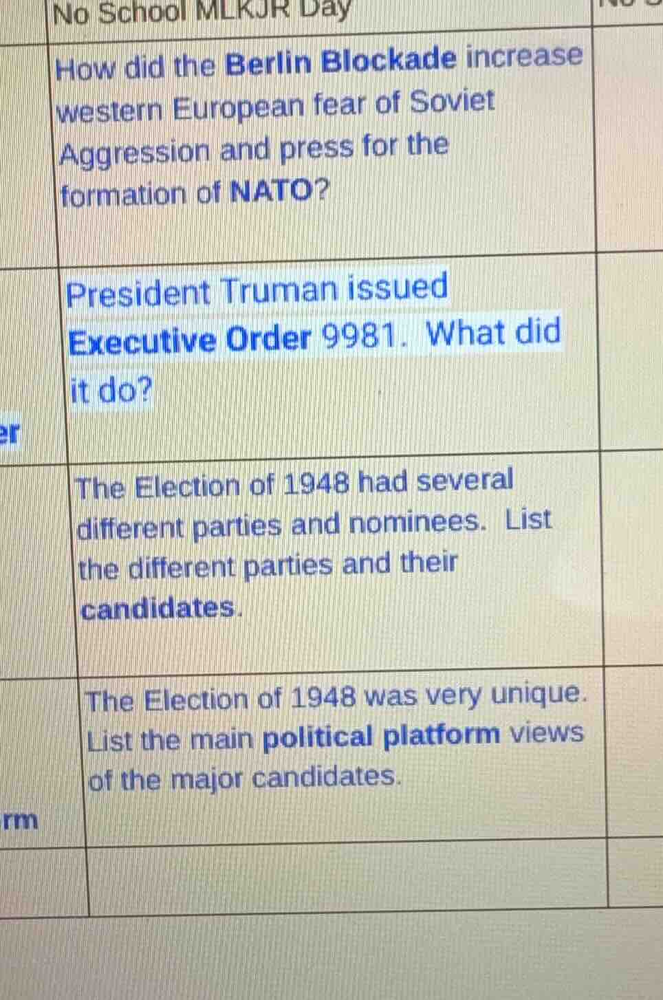 no school mlkjr day how did the berlin blockade increase western europe…