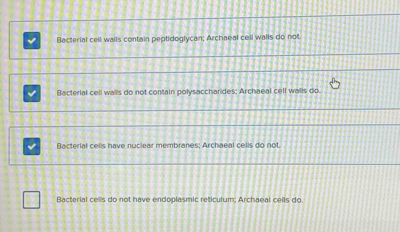 bacterial cell walls contain peptidoglycan; archaeal cell walls do not.…