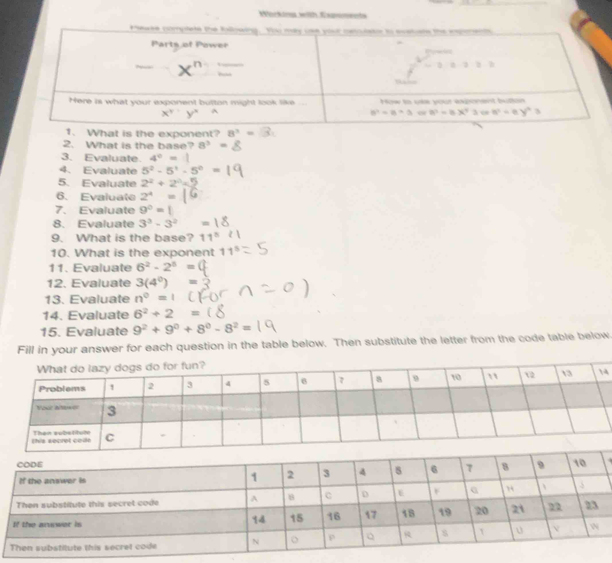 working with exponents please complete the following. you may use your …