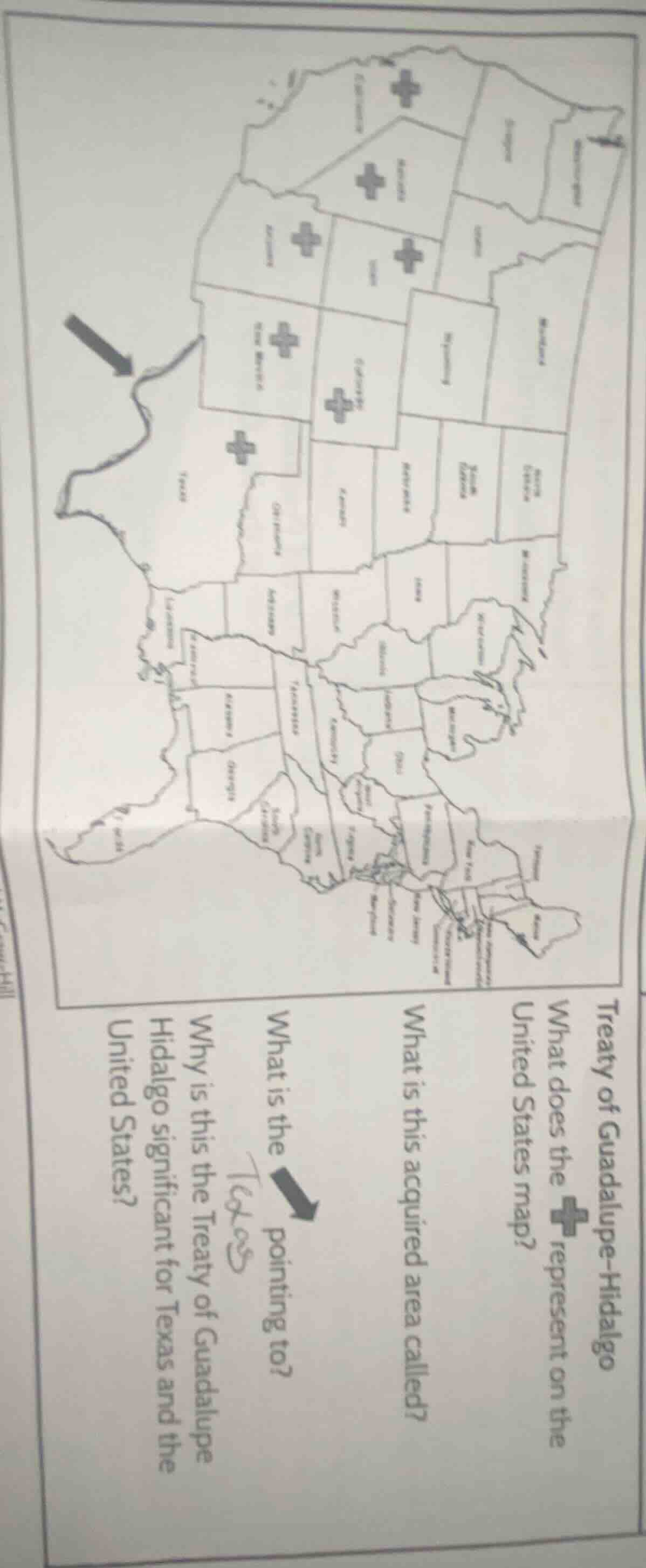 treaty of guadalupe-hidalgo what does the ╋ represent on the united sta…