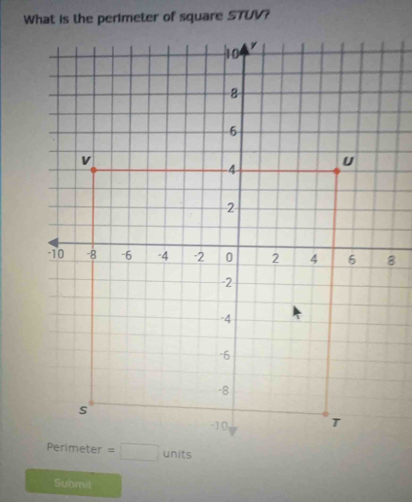 what is the perimeter of square stuv? perimeter = $\boldsymbol{square}$…