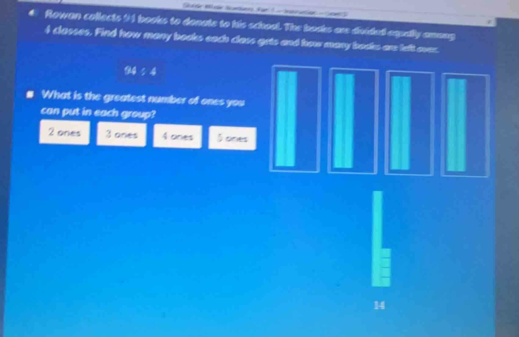 4. rowan collects 14 books to donate to his school. the books are divid…