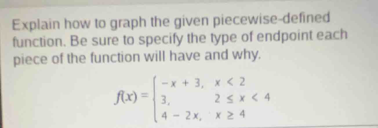 explain how to graph the given piecewise-defined function. be sure to s…