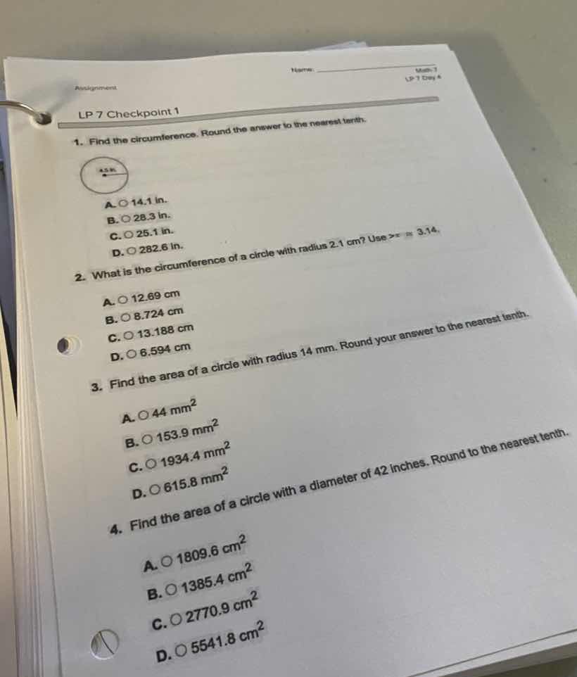 assignment name: math 7 lp 7 day 4 lp 7 checkpoint 1 1. find the circum…