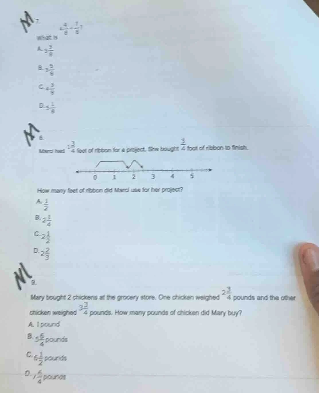 7. what is $4\\frac{4}{8}-\\frac{7}{8}$? a. $3\\frac{3}{8}$ b. $3\\frac…