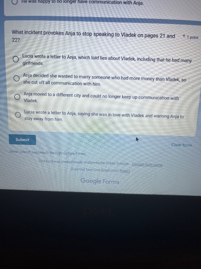 he was happy to no longer have communication with anja. what incident p…