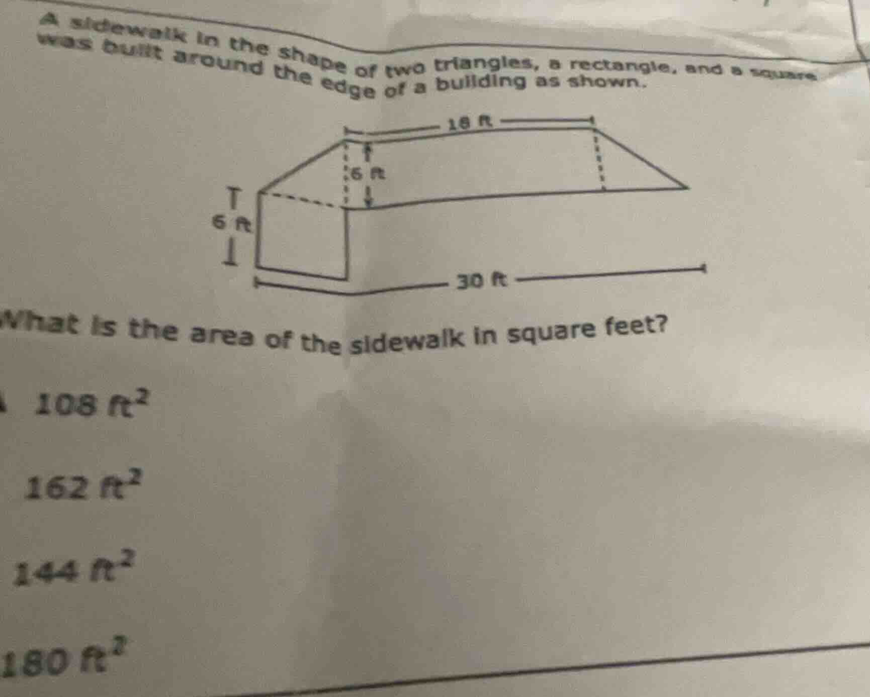 a sidewalk in the shape of two triangles, a rectangle, and a square was…
