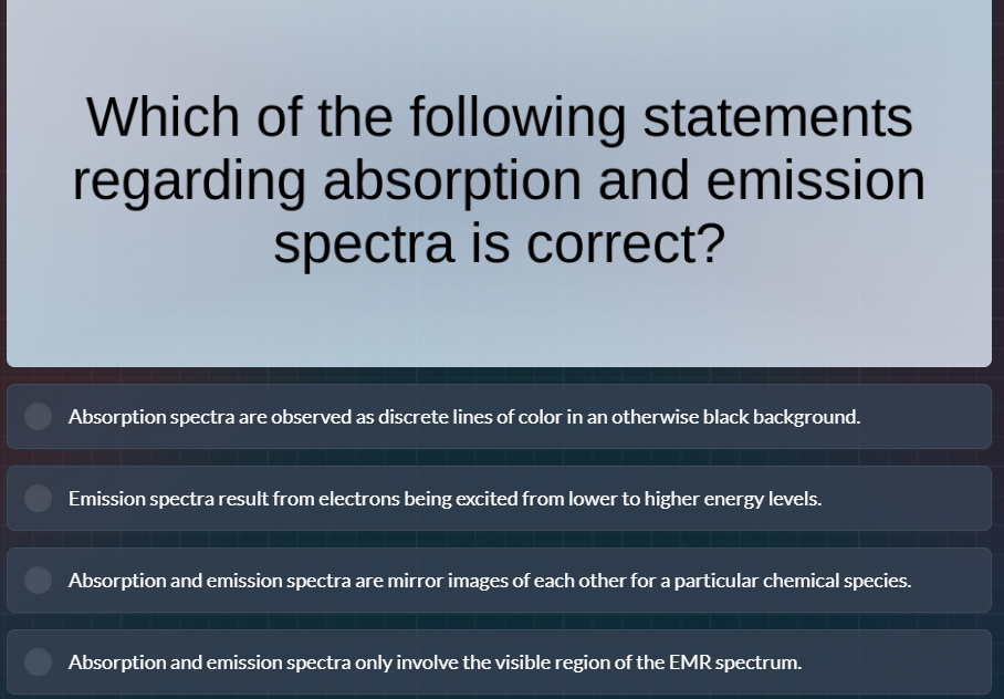 which of the following statements regarding absorption and emission spe…