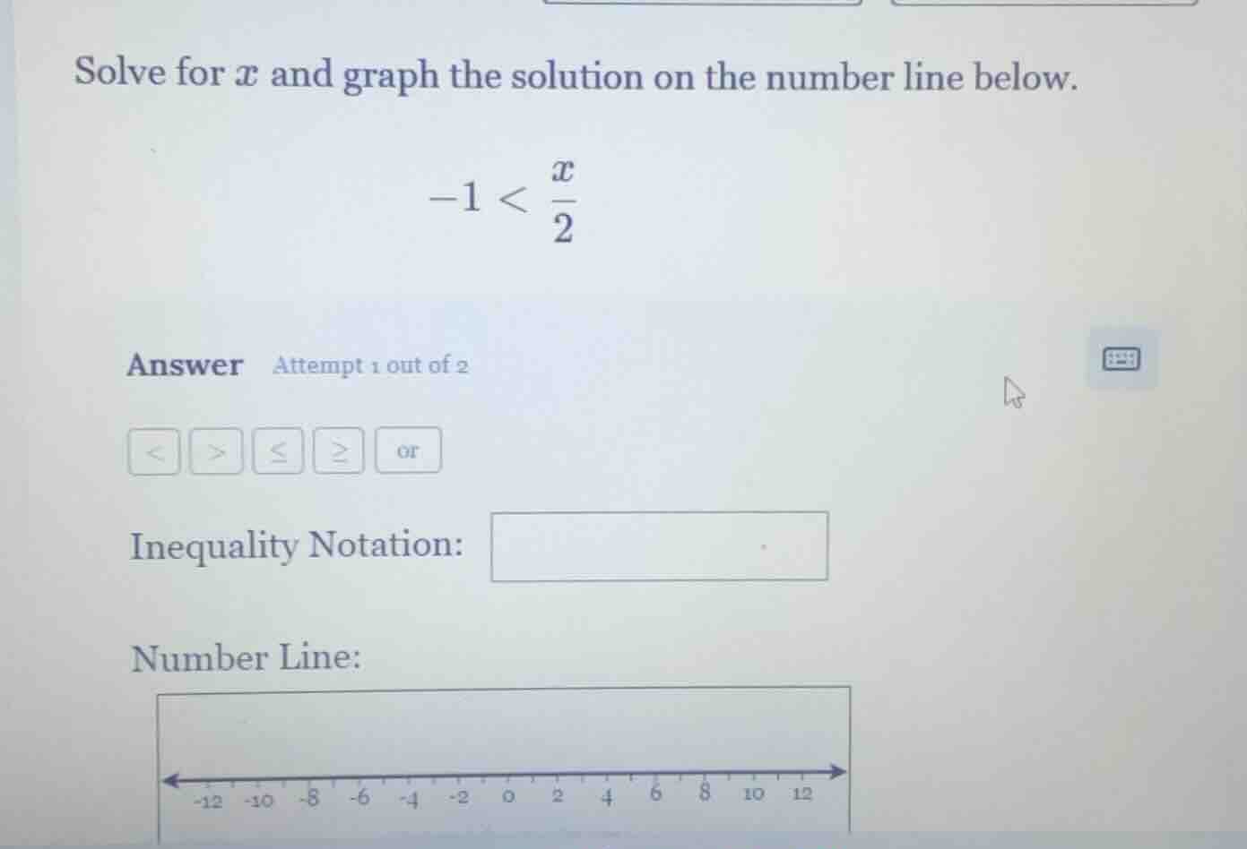 solve for $x$ and graph the solution on the number line below. $-1 < \\…
