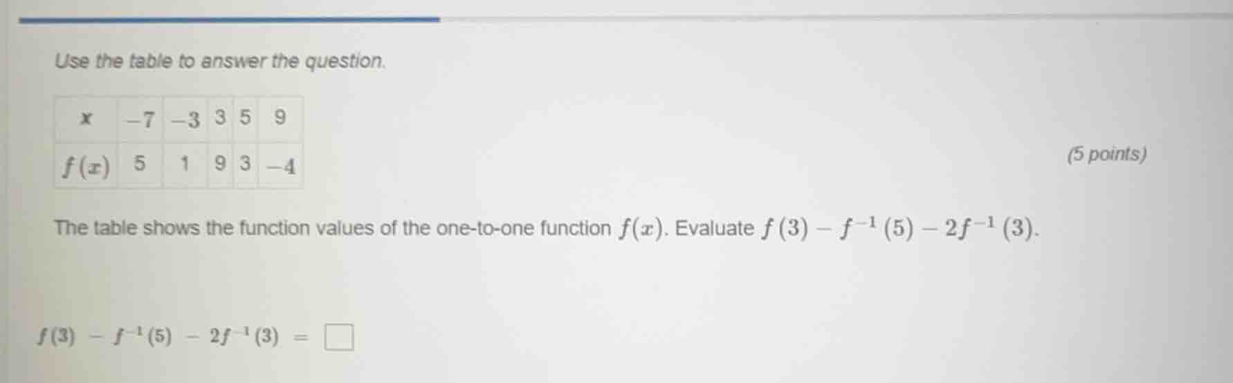 use the table to answer the question. the table shows the function valu…